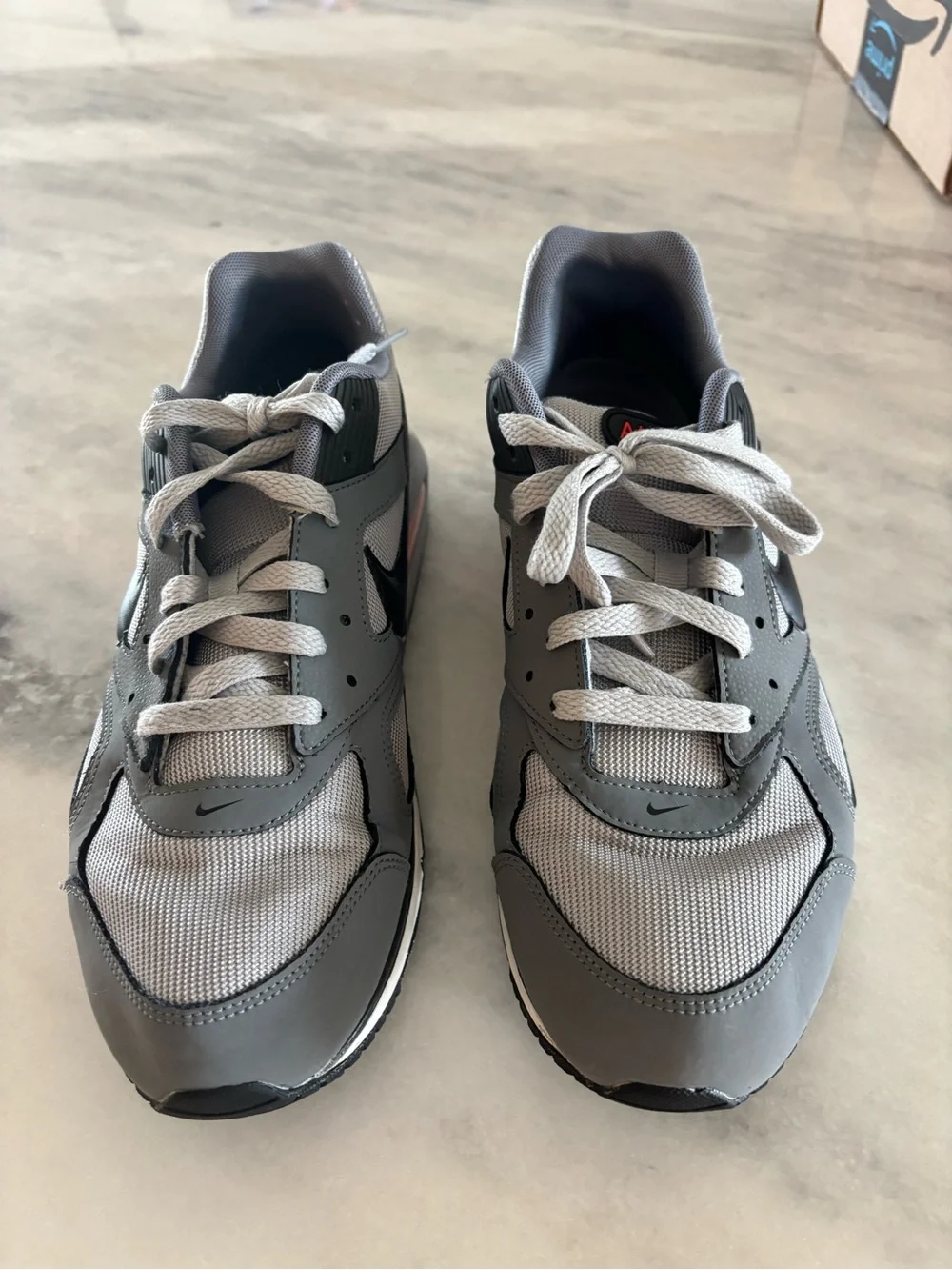 Nike Air Max- Men’s Grey and Black Athletic Sneakers with Red Accent-Men’s 10